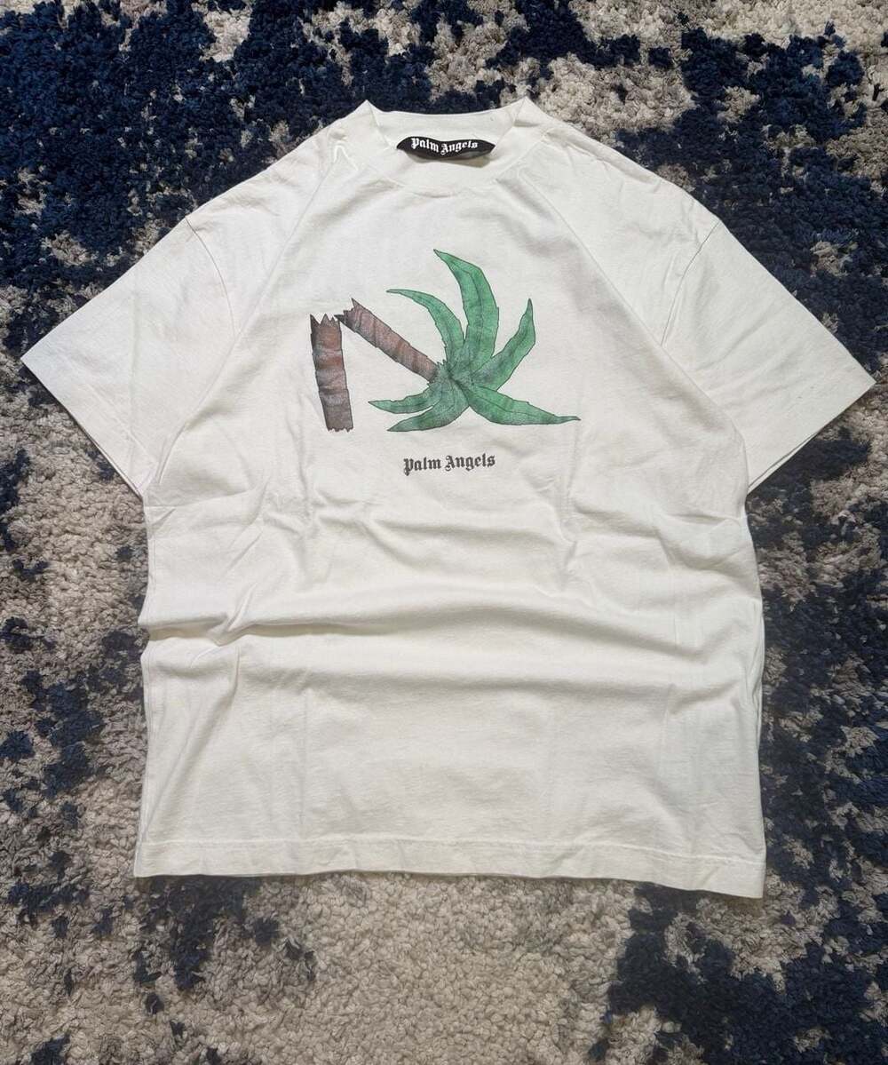 Palm Angels Broken Palm Classic T-Shirt in White/Green